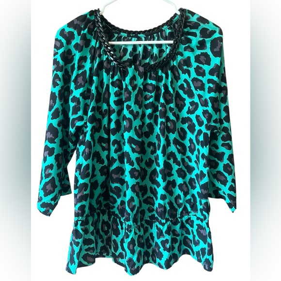 Apt. 9 Tops - Turquoise and Black Leopard Print Blouse